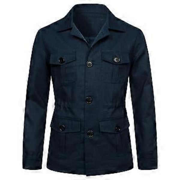 Herre Frakker Safari Jakke Linned Britisk Retro Gentry Suit Lommer Overtøj Mode Ensfarvet Herre Toppe(XL army grøn)