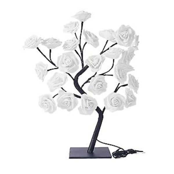 100% Ny, Rose Lampetræ, Lysende Rosebladstræ 24 Led Lampe, Perfekt som Pigeaftenslamper eller Dekorative Lamper til Stuen. (Hvid)