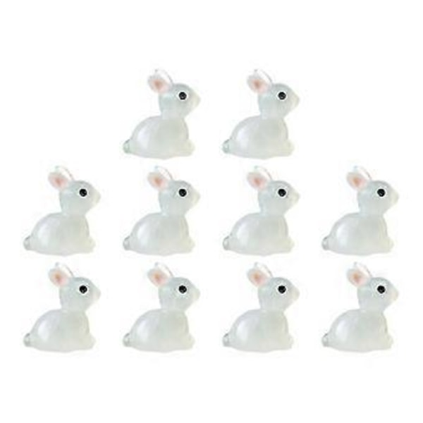 Miniatyrfigurer i harts, självlysande påskharar, prydnad för balkong uteplats (Vit)