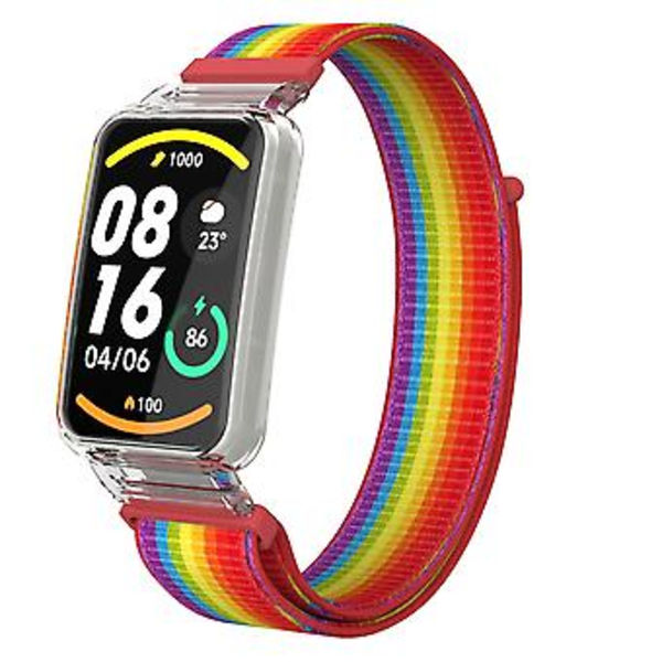 PC-etui + Nylon Loop-rem til Xiaomi Mi Band 7 Pro (Regnbue)