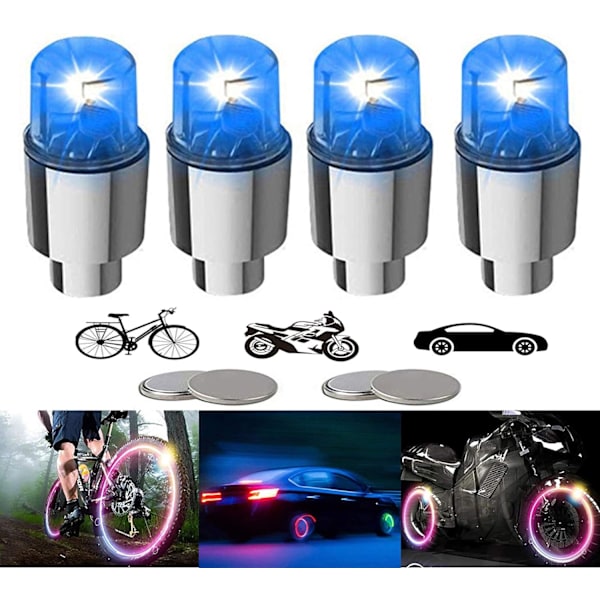 (Blå) 4 Pak Cykel Motorcykel Hjul Lys Ventil Støvkapper Bil LED