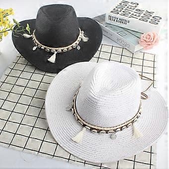 2023 Unisex Strå Fedora Panama Hatt Sommer Sol Kort Brem Lue (Khaki)