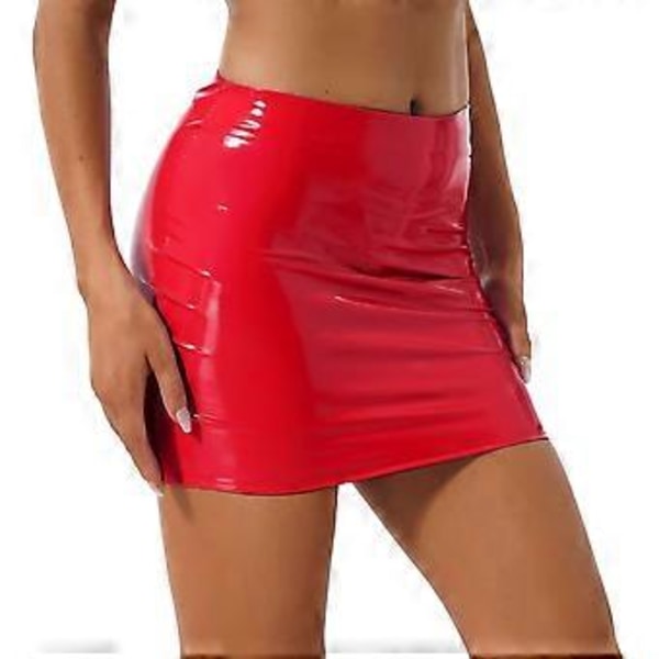 Sexiga glansiga minikjolar i lackläder för damer, enfärgad pennkjol med elastiskt midjeband, blank wetlook latexkjol klubbkläder (S orange)