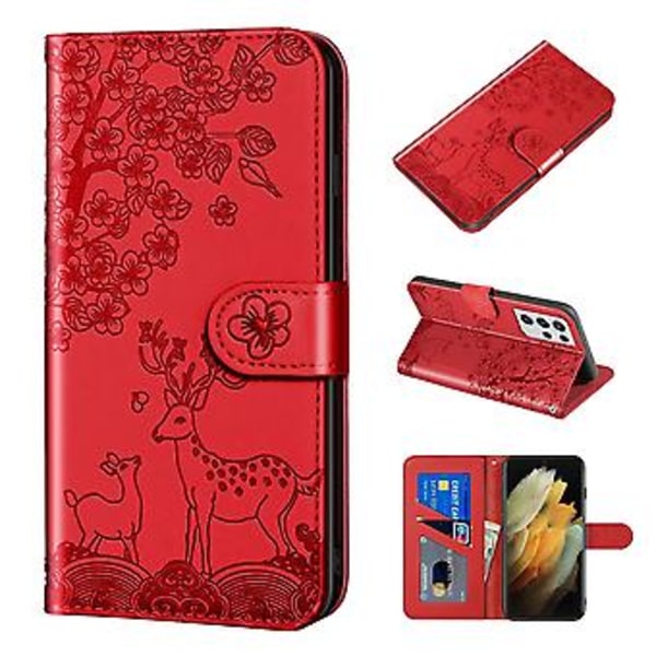 For Samsung Galaxy S21 Ultra 5G Sika Hjorte Læder Etui