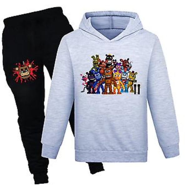 7-14-vuotiaille lapsille, pojille ja tytöille, Five Nights At Freddy's -huppari ja -joggerit, FNAF-urheiluasu, vaatesetti (9-10 vuotta, harmaa)