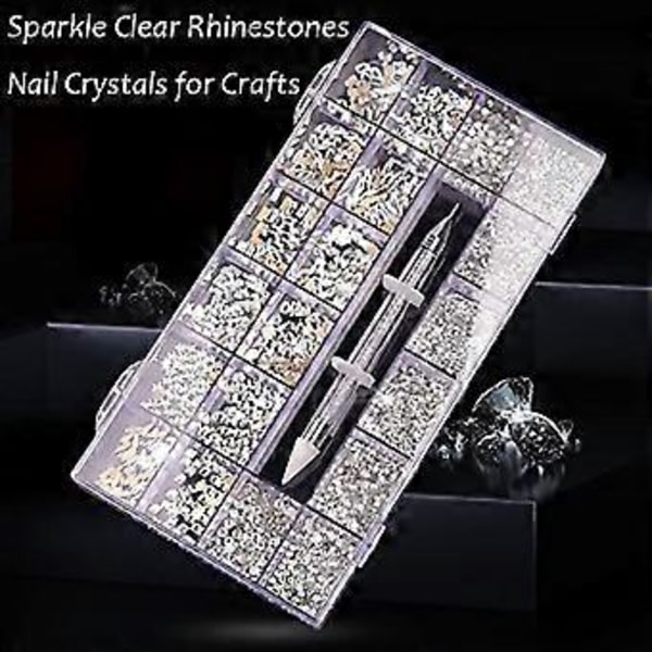 Nagelstenar Kit, Nagelsmycken Platta AB-stenar Kit DIY Hantverk Ädelstenar för Naglar, Skor, Kläder, Smycken (600 Blå Diamanter + 2500 Fla