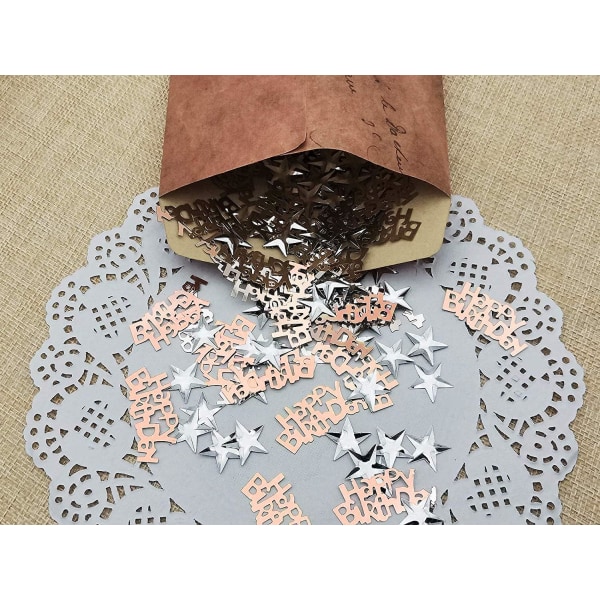 Confetti Rose Gold Happy Birthday + Silver Star Table Decoratio