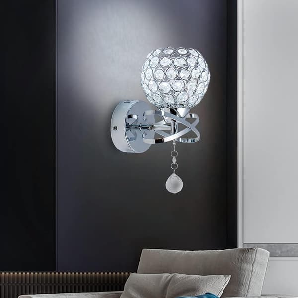 Sett med 2 moderne LED-krystallvegglamper, runde kromvegglamper,