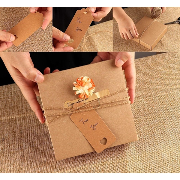 100 stk Kraft Papiretikett, Gaveetikett-4x9cm Kraft Etiketter Bryllupsetikett med