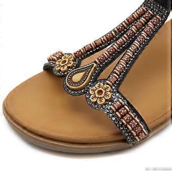 Sommer Nye Damesandaler Elastikbånd Let og Behagelige Sandaler (EU 41 Sort)