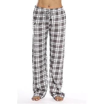 Dames Pyjamasbukser med Lommer, Bløde Flanel Check Pyjamasbukser til Kvinder (S grå)