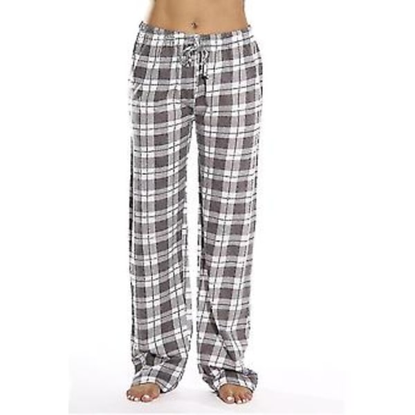 Naisten pyjamahousut taskuilla, pehmeät flanelliruudullinen pyjamahousut (M harmaa)