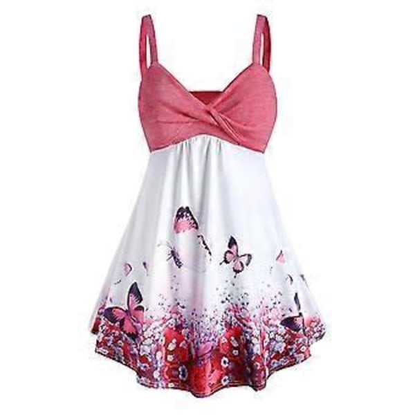 Klänning Baddräkt Fjärilstryck Linne för Kvinnor Plus Size (4XL Rosa)