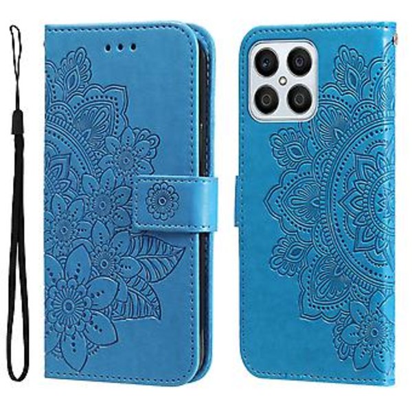 Blomster PU-etui for Honor X8 5G / X6 (Blå)