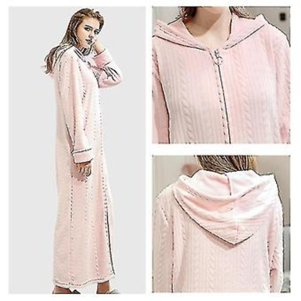 Dame Kappekåpe Badekåpe Varm Myk Kvinners Fleece Glidelås Opp Lange Kapper (XL Rosa)