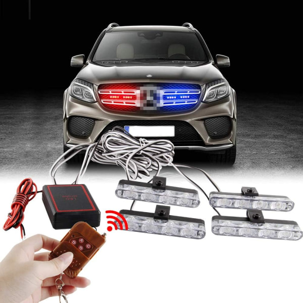 4x4LED 4 i 1 trådløs fjernkontroll 12V nødstrobelys