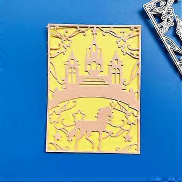 Fairy Horse Castle Bakgrundsram Metallstansar Prägling Schablon DIY Scrapbooking Gratulationskorttillverkning Album Mall Stansar Skärform Dekoration