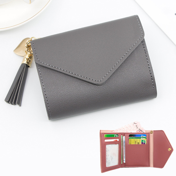 Fringe Wallet for Women Gray, Small Foldable Leather Women's Coin