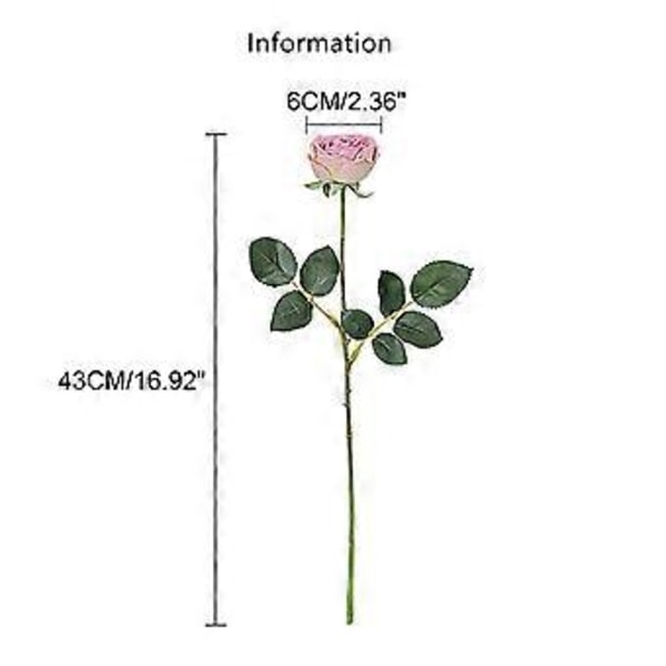 Ny Oppgradert Kunstig Rød Rose, 43cm Realistisk Falsk Fuktighetsblomst m/Stilk for DIY (Rosa)
