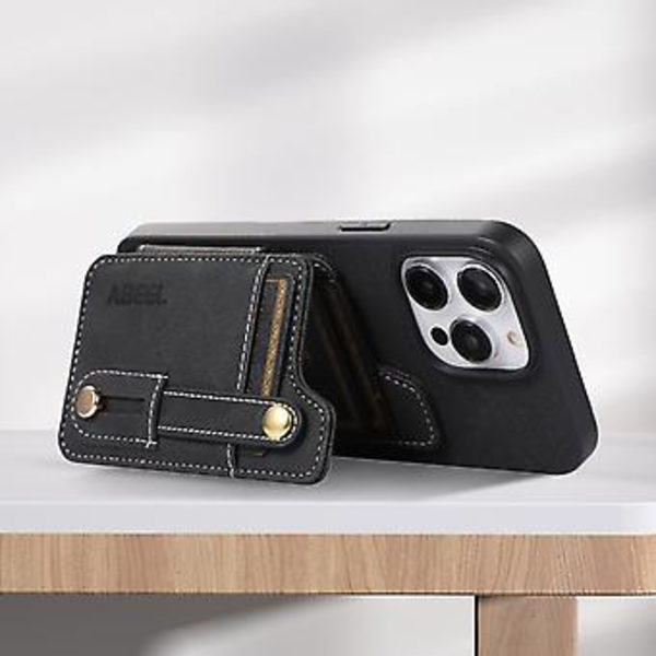 ABE Litchi Texture Kortpung PU-etui til iPhone 15 Plus (Sort)