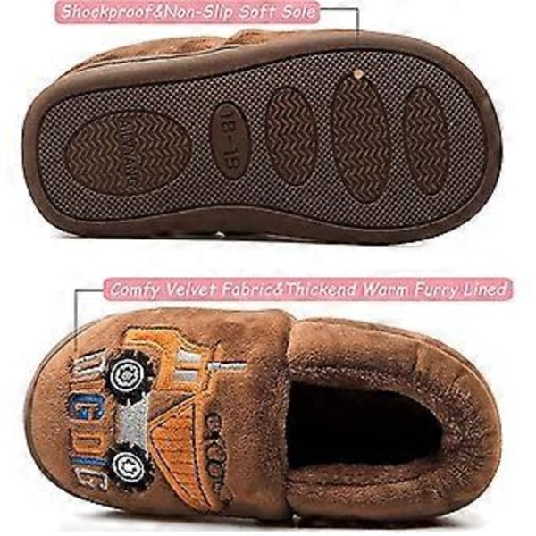 Halkfria Vintertofflor för Barn Unisex Tryck Plyschtofflor brun, 22