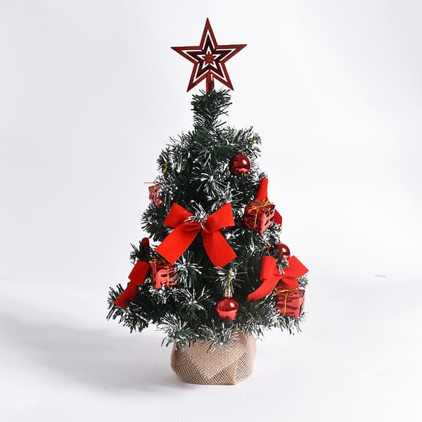Mini skrivebordsjuletre, 45 cm, med PVC-stjernetopp og julekulepynt – rød Red