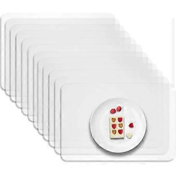 12 läpinäkyvää tablettia, likaa hylkiviä, pestäviä muovisia tabletteja, ensiluokkaisia kulutusta kestäviä, lämmönkestäviä tabletteja, pöytämattoja, ruokailualustoja