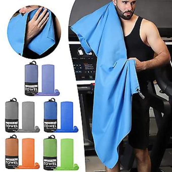 Bärbart handduksset med förvaringsväska, luddfri vattenabsorberande handduk för strandresor (Grön)