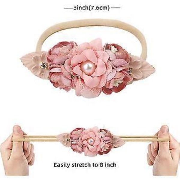 Baby Flicka Blomma Hårband Superstretchigt Hårband och Rosett Turban Hårband Nyföddstil 1 (stil 1)