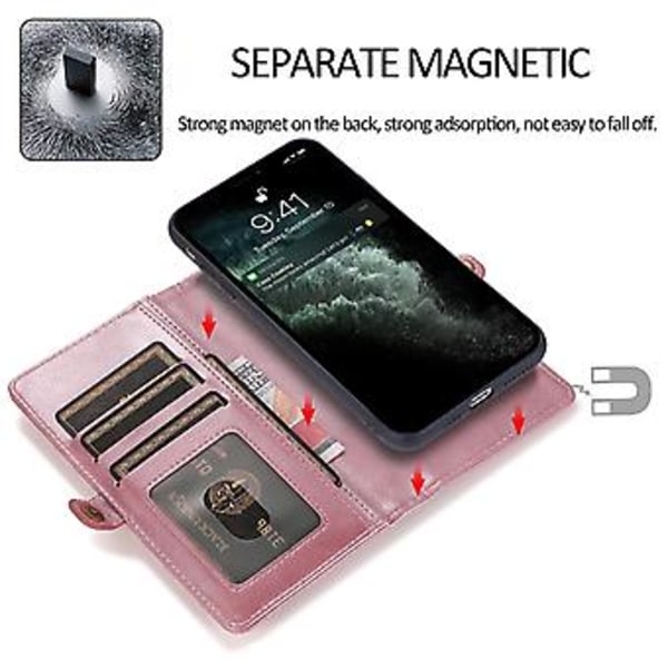 Avtakbart lærveske for iPhone 14 Plus (Rosegull)
