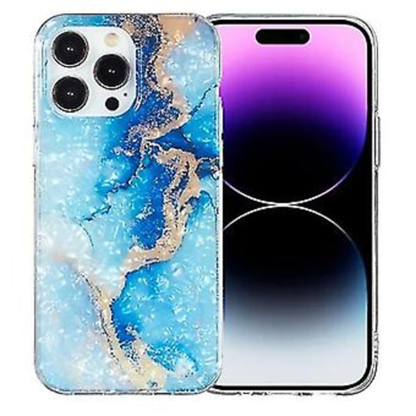 For iPhone 15 Pro Imd Shell Mønster Tpu Telefonveske (Blå Gull Marmor)