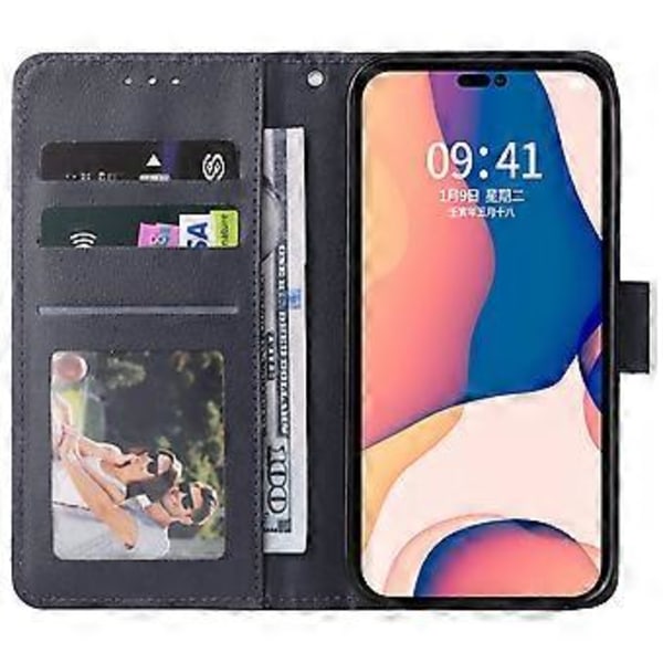 Plånboksfodral i PU-läder för iPhone 15 Pro, mobiltelefonstativ, kortficka, stötsäker telefonfodral (Stil A)
