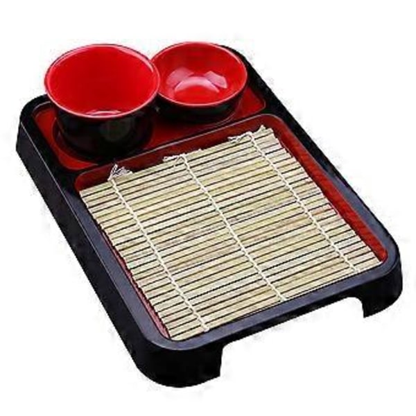1 Sæt Japansk Stil Kold Nudelbakke Rektangulær Soba Nudel Tallerken med Bambusmåtte