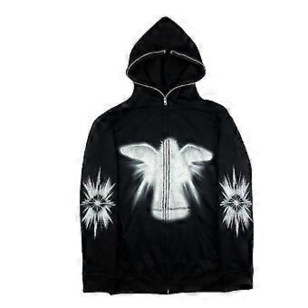 Herre- og dame skull lazy style 3D digital print hættetrøje med lange ærmer og lynlås (5XL)