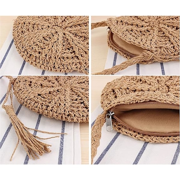 Dam Straw Crossbody Plånbok Strand Handvävd Axelväska med F