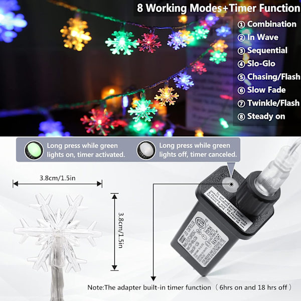 Julslingor, snöstjärneformade ljusslingor 100 LED 33FT ljusslinga