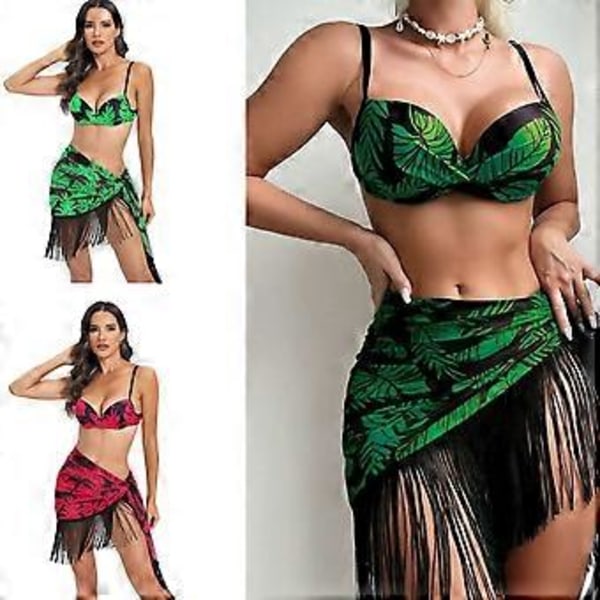 Dame To-delt Bikini Badedragt og Blomstret Strand Sarong Sæt, V-Hals Bikini Top og Højtaljet Underdel Blomstret Badetøj Gul XL(XL Gul)