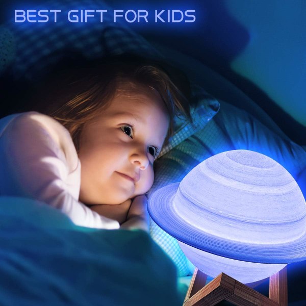 3D Månelampa, 16 Färger LED Nattlampa Saturnuslampa, 16CM Dimbar