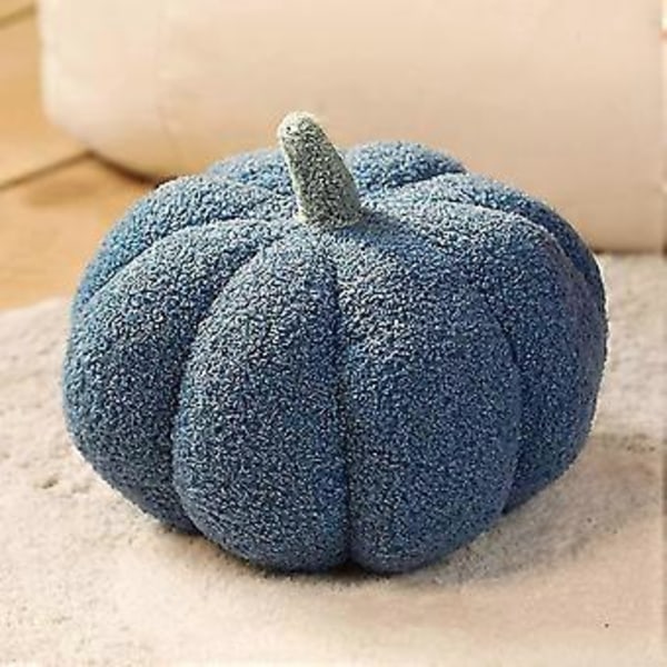 Plysjpute i form av gresskar, Halloween-pynt, Gresskar-stoffdyr, 3D-formet pute til hjemmedekorasjon (28 cm blå)
