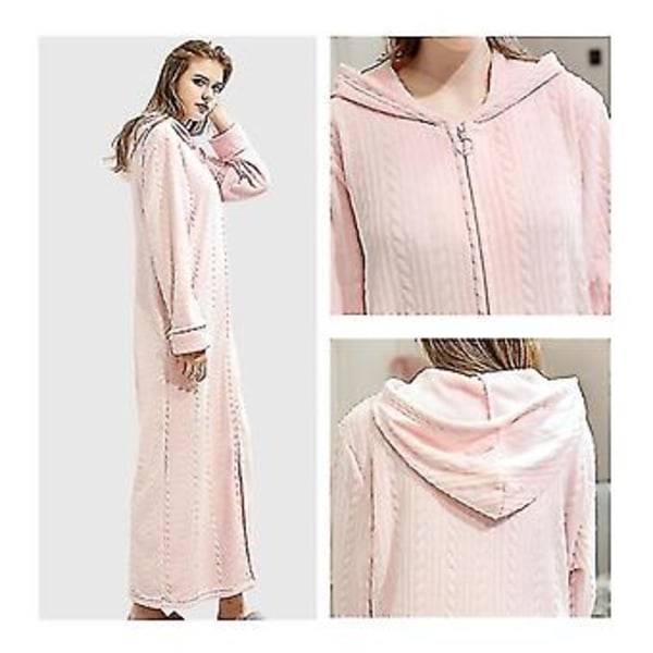 Lang Kåpe med Hetter for Menn og Kvinner - Flanell Morgenkåpe Nattkjole Robes (L Rosa Kvinner)