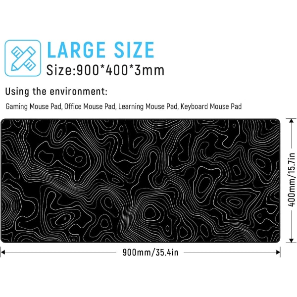 XXL-kokoinen suuri pelihiirimatto (musta topografinen, tyyli 7)