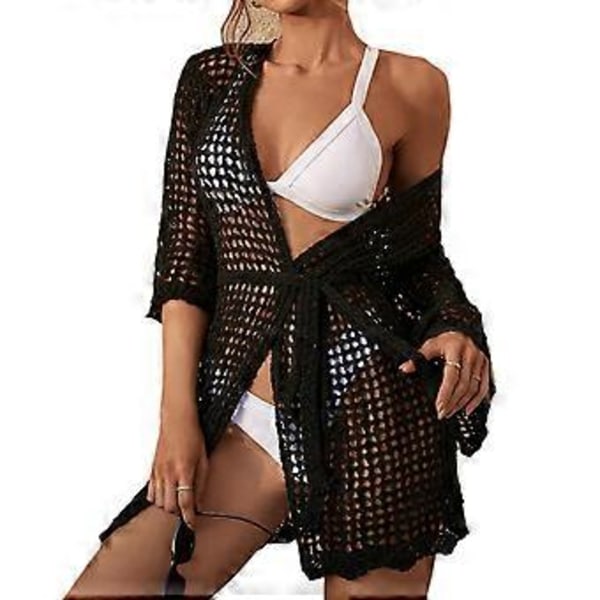 Elegant strikket hæklede bikinier Cover Up til solbeskyttelse Strandkjole Strand Cover Up Kjole Sommerkjole til kvinder Sort M(M Sort)