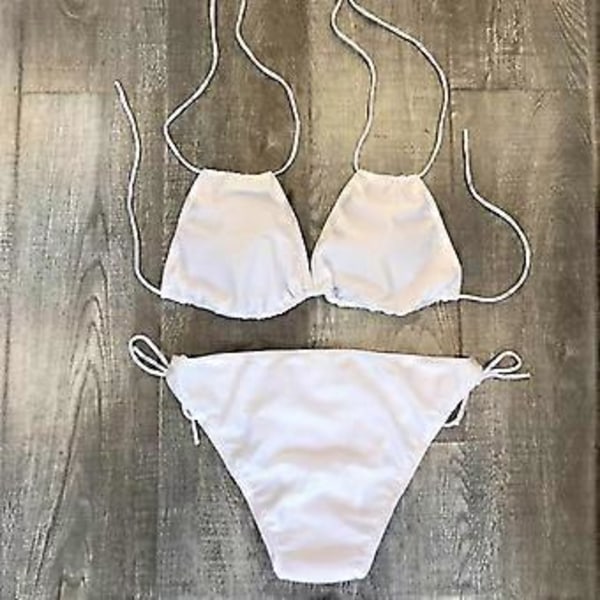 Stora Storlekar Dam Vadderad Halterneck Bikini Set Strand Badkläder Baddräkt Sommar -NMAOV(XL Vit)