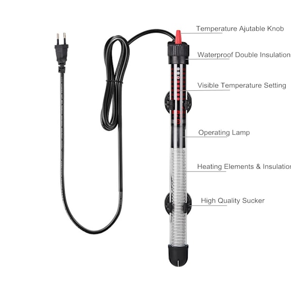 1 stk 100W akvarievarmer, automatisk termoregulering, EU-stik
