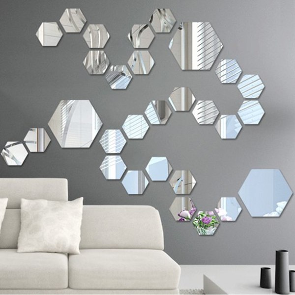 12 stycken 3D hexagonformade spegelväggdekaler DIY konstdekoration
