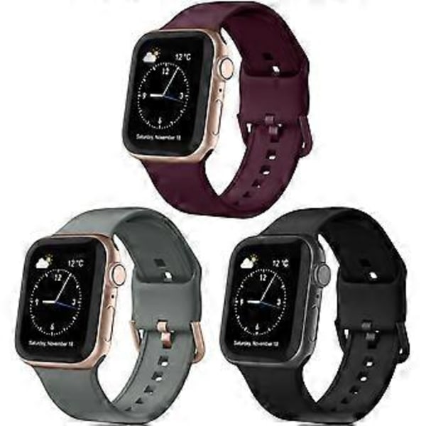 3 Pack Compatible with Apple Watch Bands 41mm 40mm 38mm, Soft Silicone Sport Wristbands Replacement Strap with Classic Clasp for iWatch Series SE 7 6