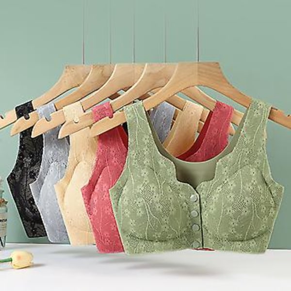 Bralette med spänne fram - Trådlös spets-BH för damer, U-formad rygg, ventilerande spetsbralette, stor spets-BH för kvinnor (4XL hud)