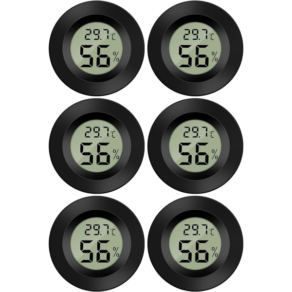 (6 st, svart) Mini Digital LCD-termometer Hygrometer Temperatur Luftfuktighet -50~70℃ 10%~99% RH Termo