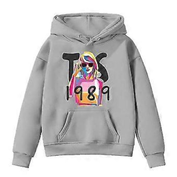Taylor Swift 1989 Tryckta Huvtröjor Barn Flickor Långärmad Tröja med Huva Sweatshirt Hoody Jumper Toppar Fans Swiftie Gåva -NMAOV(9-10 År Grå)