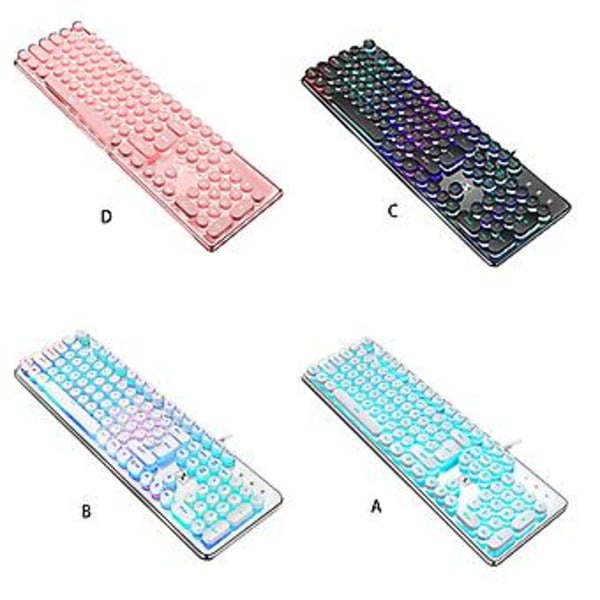 RGB Mekanisk Gaming USB Kablet Tastatur Sammenleggbart Stativ for Windows Gaming PC (Krystallrosa hvitt lys)